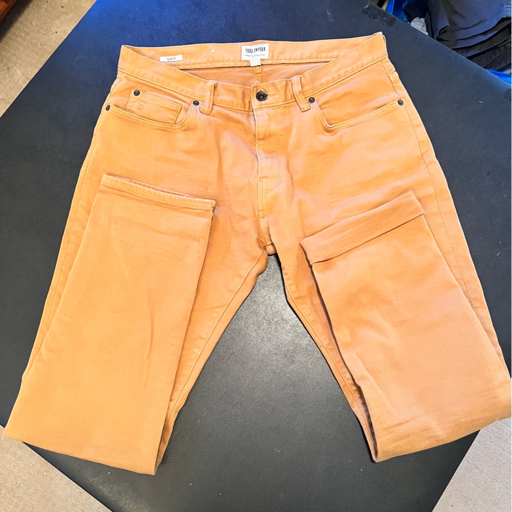 Todd Snyder slim stretch denim in tan